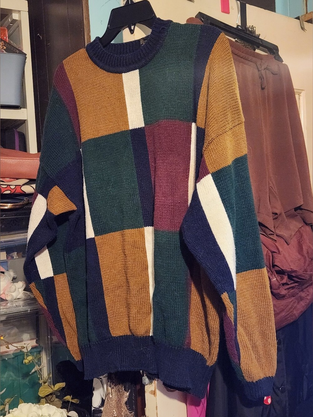 Structure Men's 90's vintage patchwork Colorblock Sweater Multicolor size XL - Picture 2 of 5
